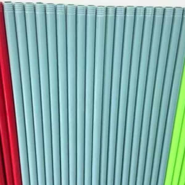 Custom light blue plastic broom handles produced by a customized plastic long handled sweeping broom factory