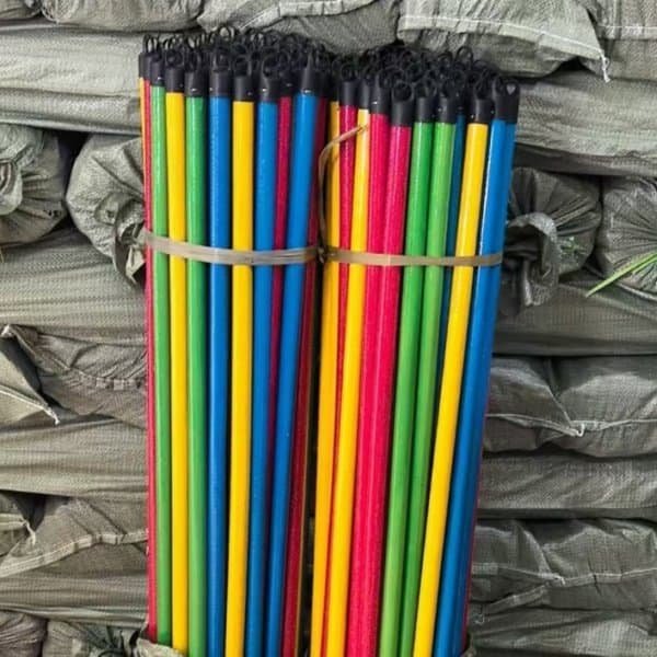 Red yellow blue green coated wooden broom handles from wood handle manufacturers