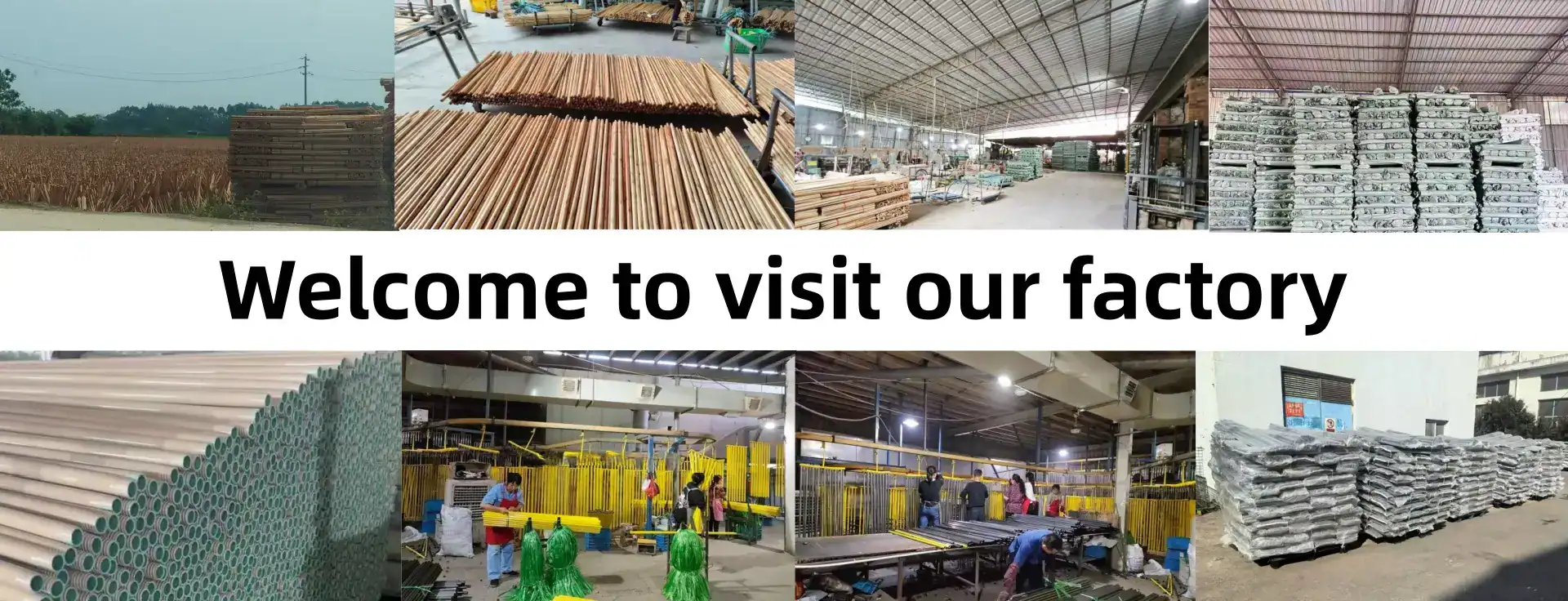 Welcome to visit the factory of professional broomstick manufacturers, showcasing broomstick and other cleaning tools production, processing workshops and finished goods storage areas