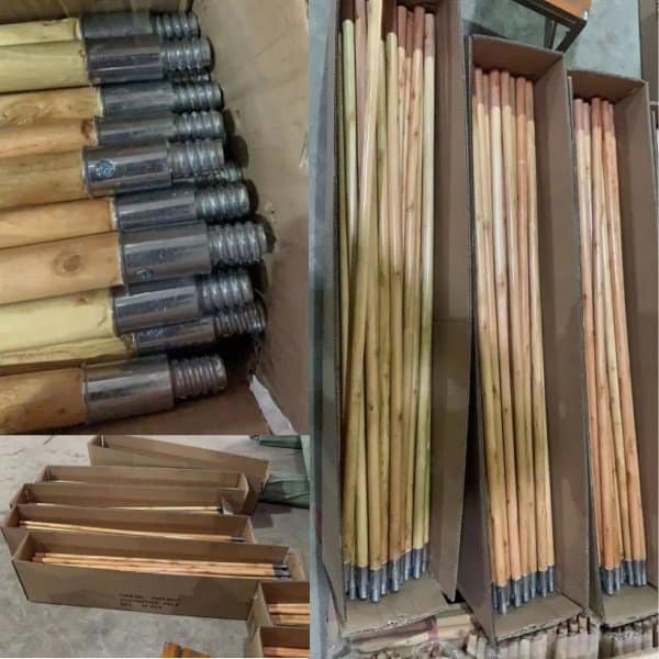 Export-ready wooden cleaning tool handles with metal connectors, factory-packed in China and supplied to wooden handle manufacturers in usa for reliable bulk orders
