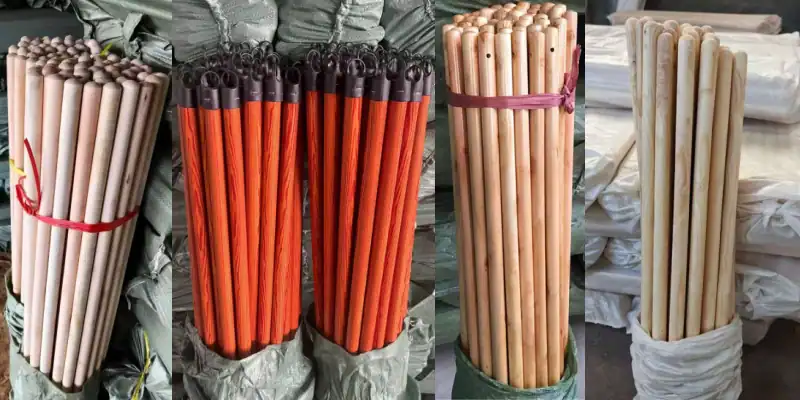 different types of mop stick and different types of broom handles made of eucalyptus wood