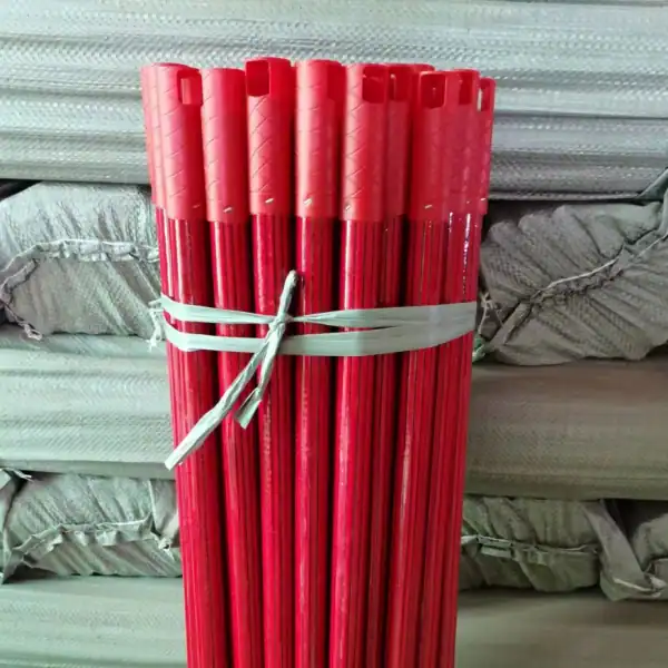 High-quality red PVC coated wooden broom sticks with non-slip plastic caps, premium products from trusted pvc coated wooden broom stick manufacturers