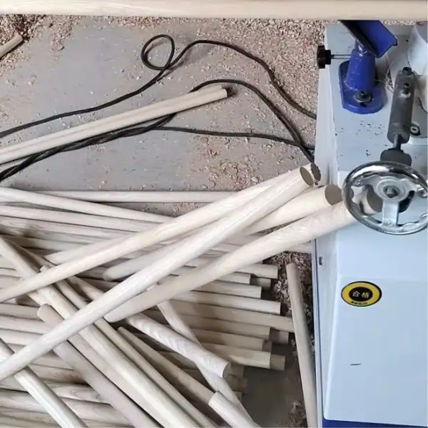 Precision machining of Manchurian ash wooden sticks on professional equipment, in-house production from CNC machining wood handle factories