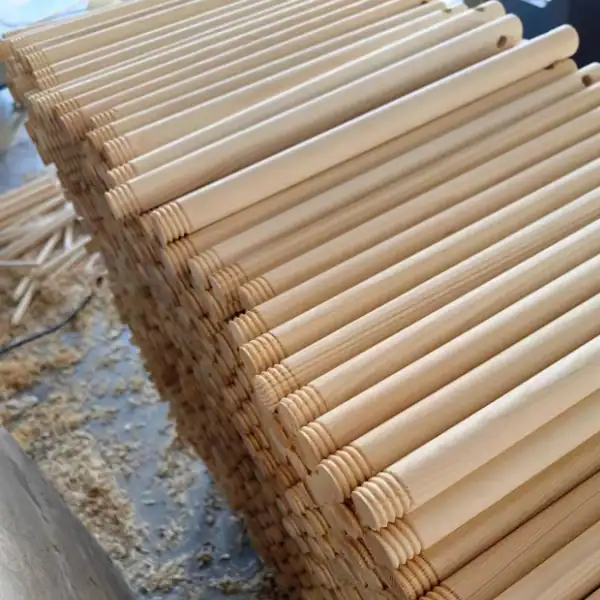 Natural pine wood plunger handle with smooth sanded surface, produced by wooden plunger handle factory for wholesale and custom OEM orders