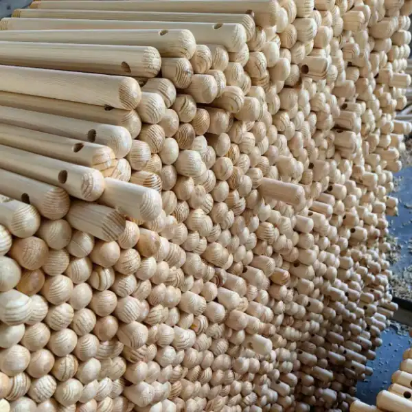 Pine wooden plunger handle with custom holes available, quality-inspected by wooden plunger handle manufacturer for export wholesale