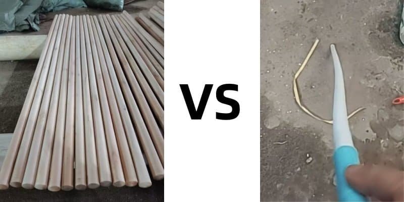 Wooden Broom Sticks: Quality Issues & Factory Solutions 1 Wooden broom sticks quality issues, comparison photo of qualified straight wooden broom sticks vs defective bent wooden broom stick