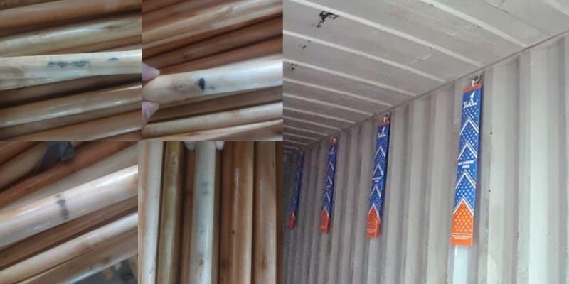 Wooden Broom Sticks: Quality Issues & Factory Solutions 3 Wooden broom sticks manufacturing quality problems, mould spots on wooden broom sticks and desiccant placed inside shipping container for moisture control