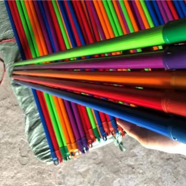 Ribbed PVC Coated Wooden Broom Handle Suppliers, various bright color ribbed wooden broom handles with hanging caps for OEM wholesale