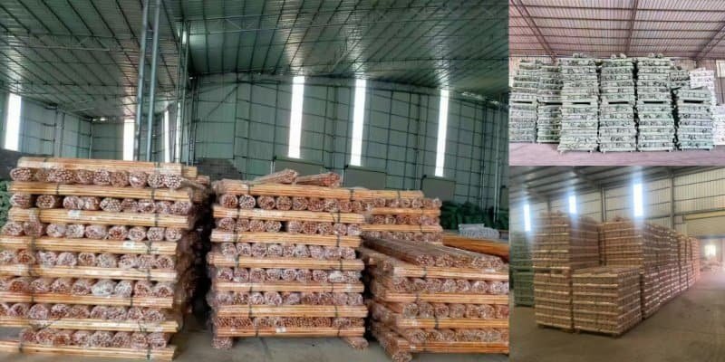 Wooden Broom Sticks Pre-Shipment Inspection 5 Wooden broom sticks pre-shipment inspection, bulk wooden broom sticks stacked in factory warehouse before export shipment